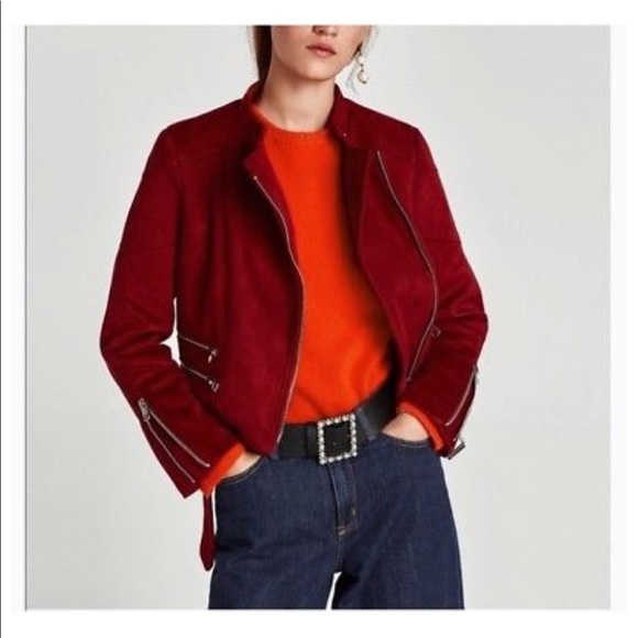 zara red suede coat